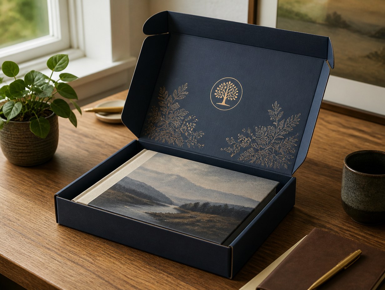 AI-generated book mailer box mockup sample