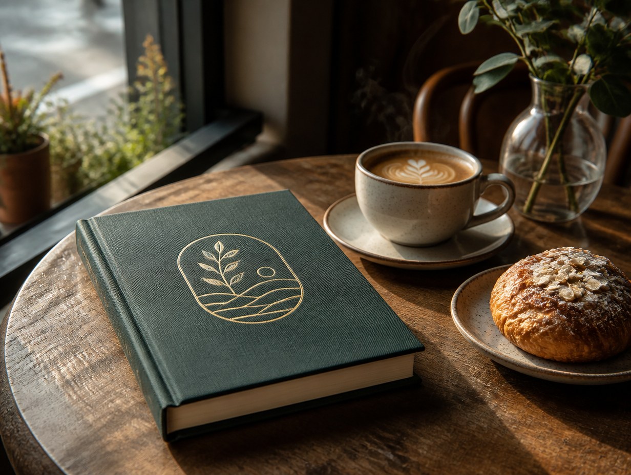 Book with Coffee Cup mockup example