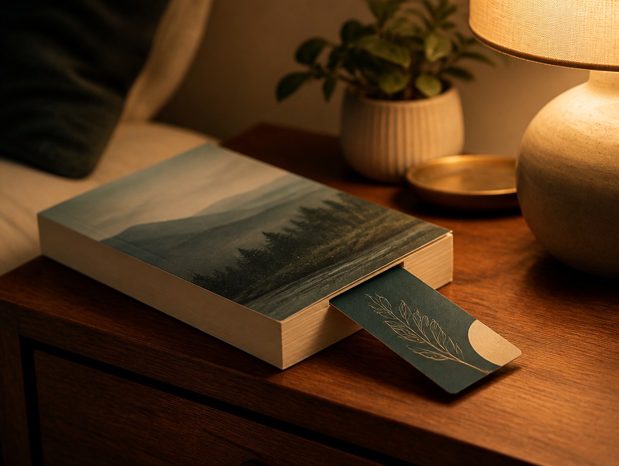 AI-generated bookmark in book mockup sample