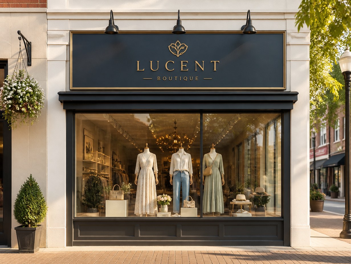 AI-generated boutique storefront sign mockup sample