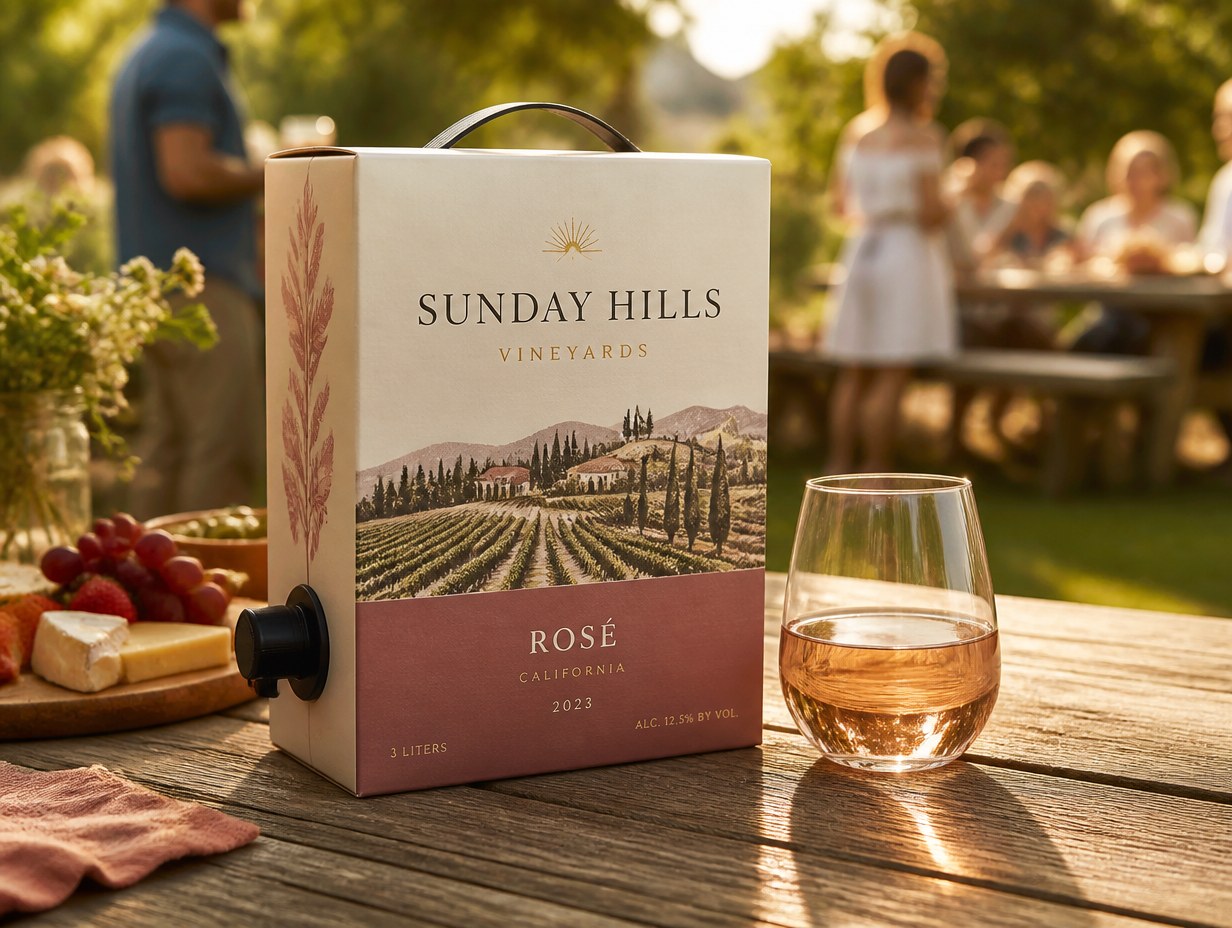 AI-generated boxed wine mockup sample