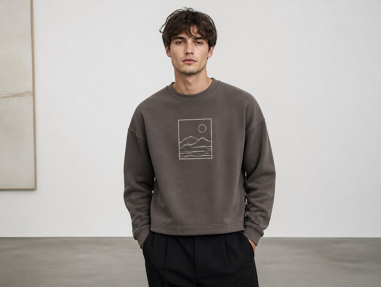 AI-generated boxy sweatshirt mockup sample