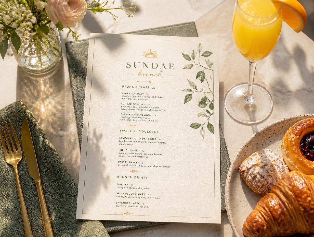 AI-generated brunch menu mockup sample