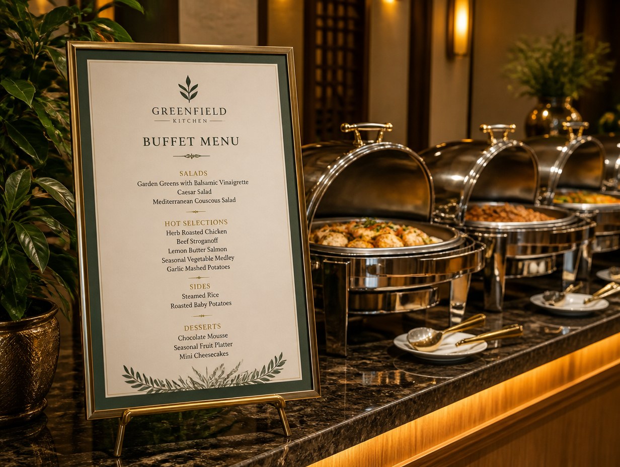 AI-generated buffet menu mockup sample