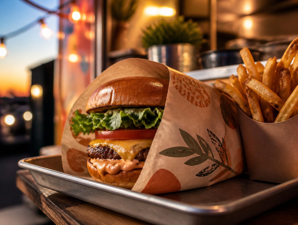 AI-generated burger wrapper mockup sample