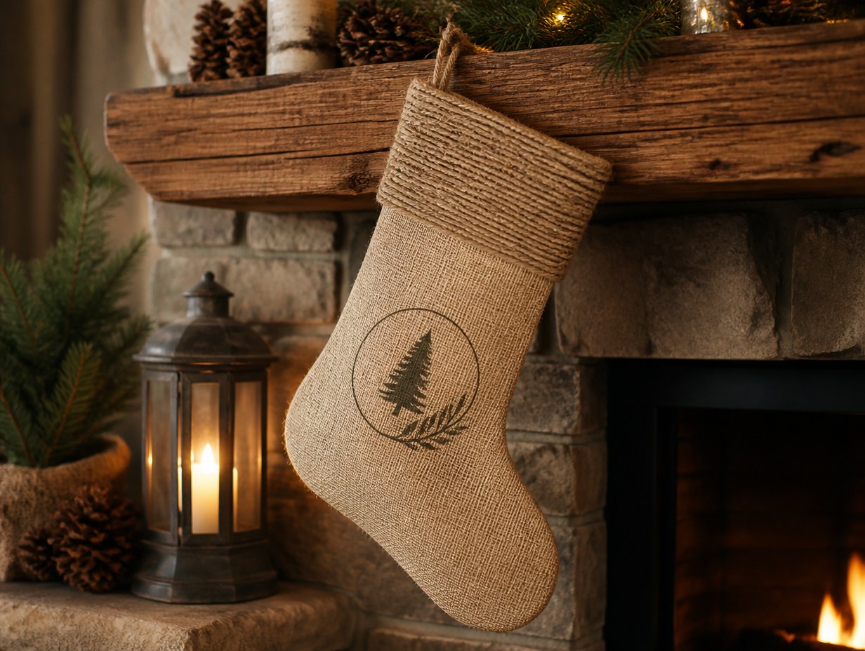 AI-generated burlap stocking mockup sample