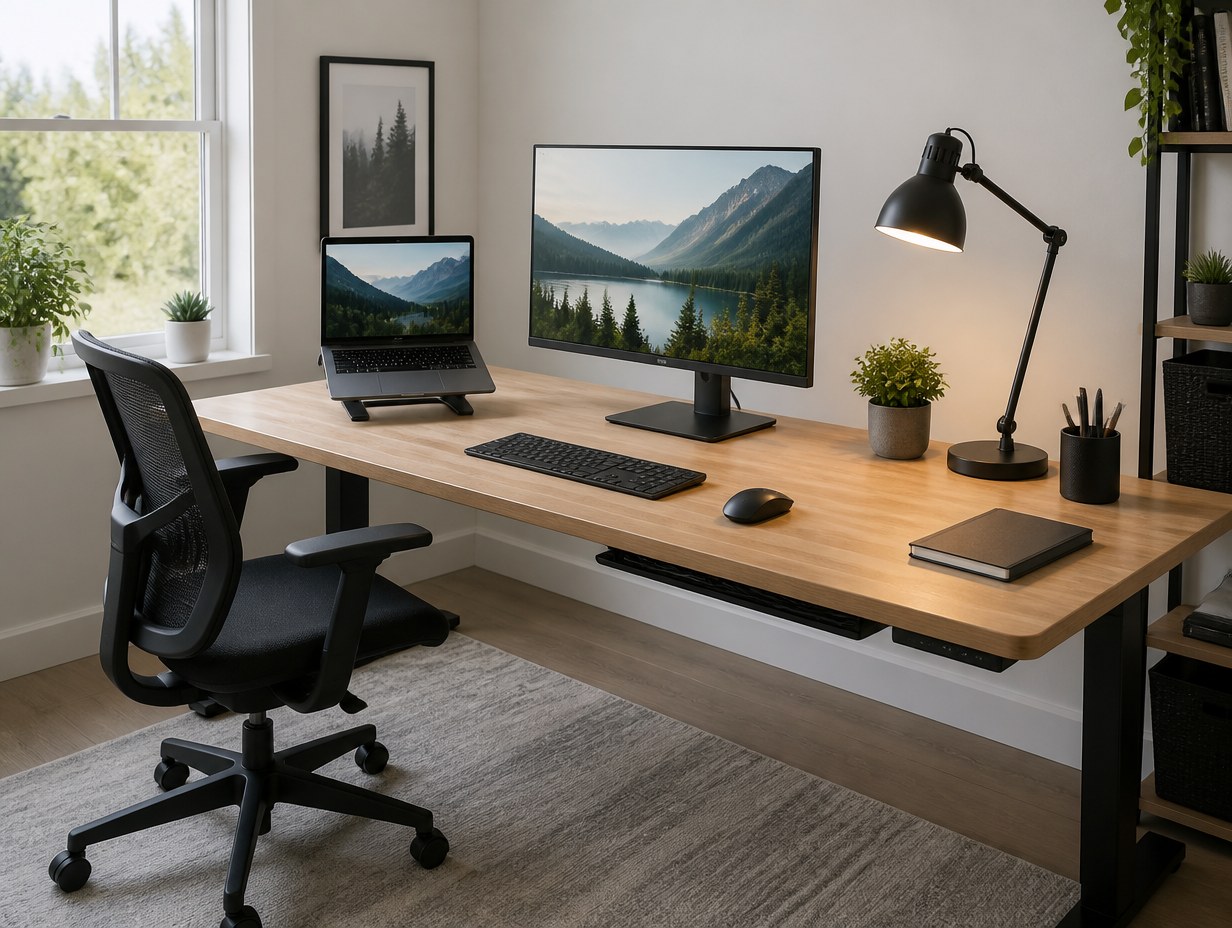 AI-generated cable management desk setup mockup sample