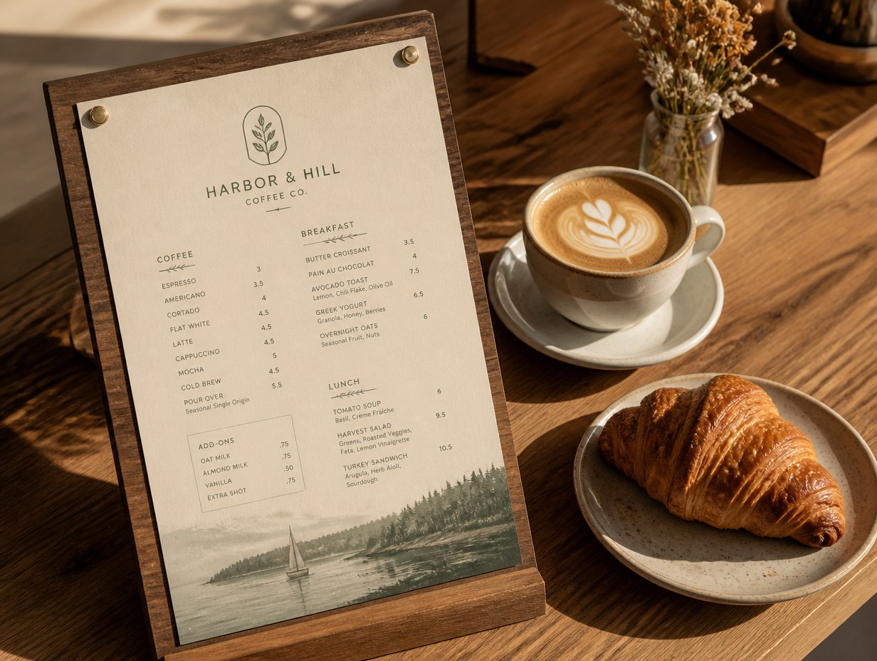 AI-generated cafe menu mockup sample