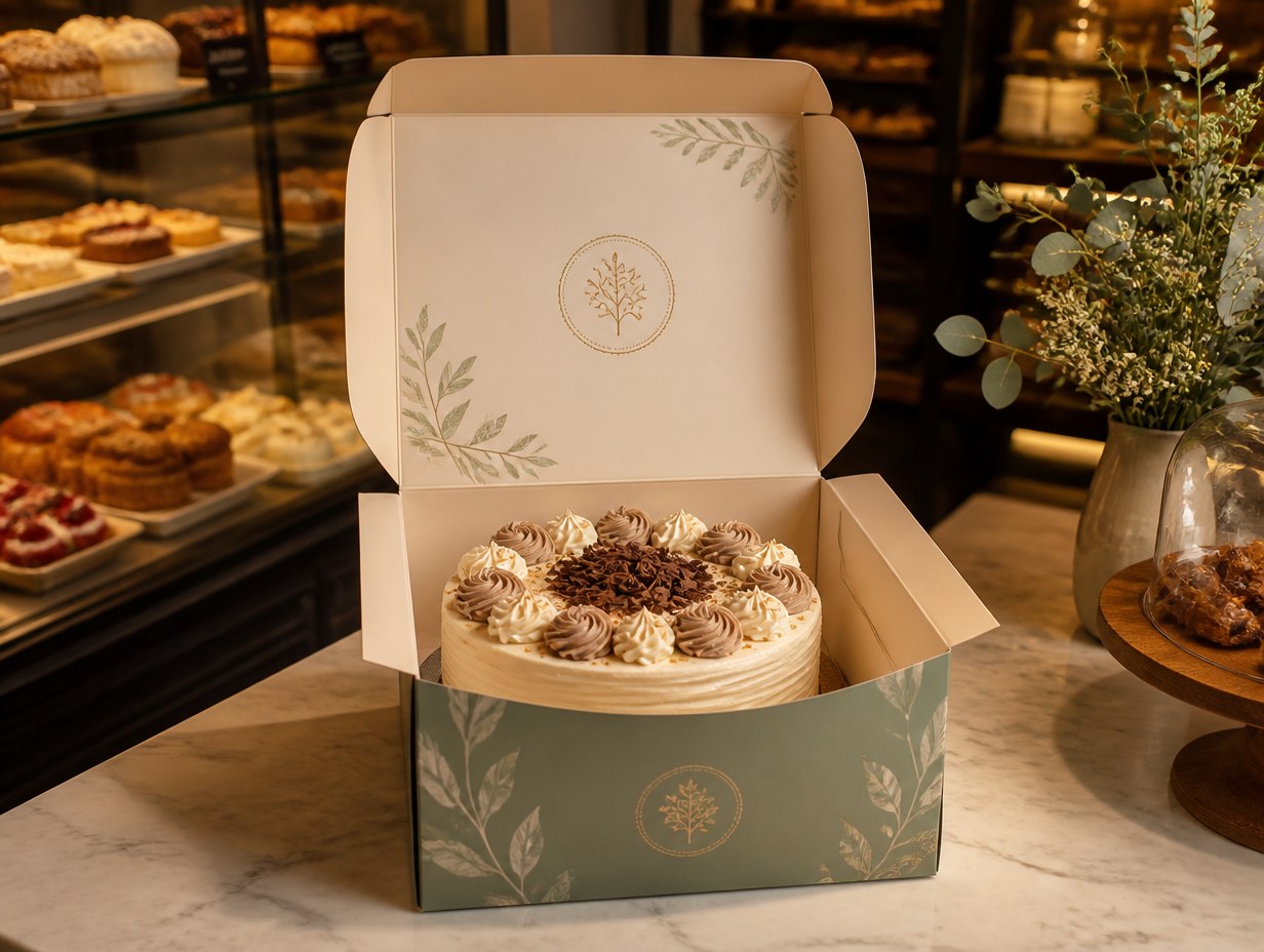 AI-generated cake box mockup sample