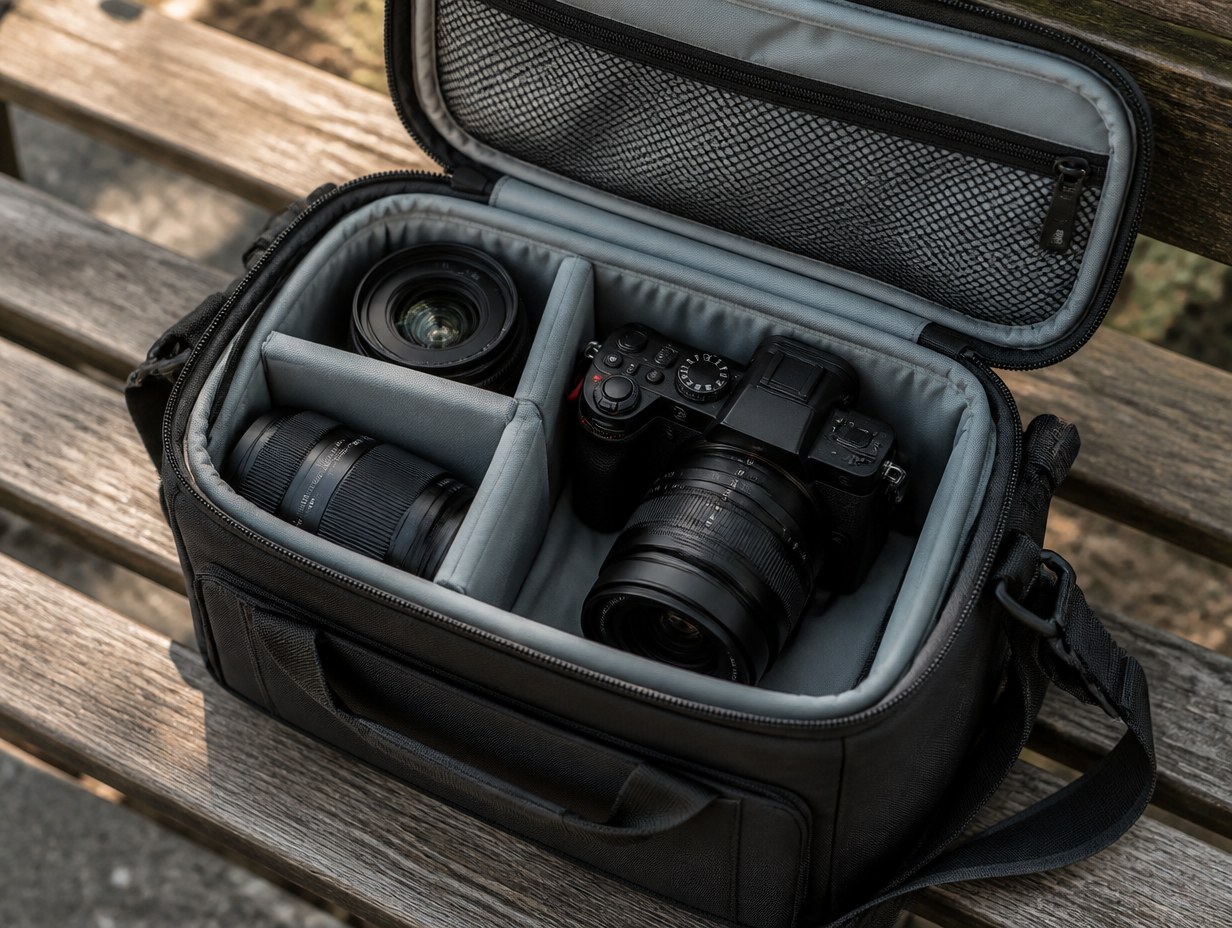 AI-generated camera bag mockup sample