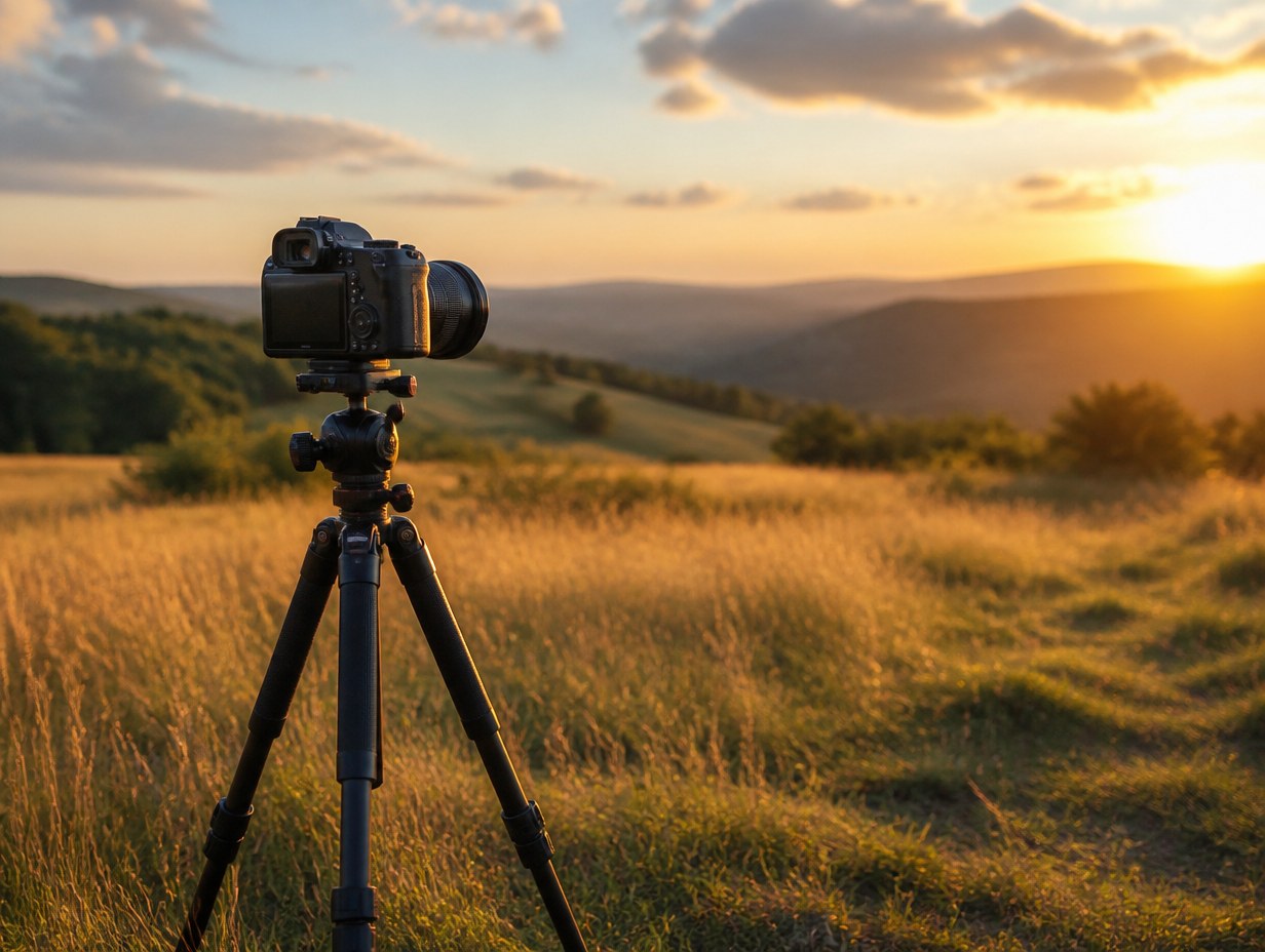 AI-generated camera on tripod mockup sample