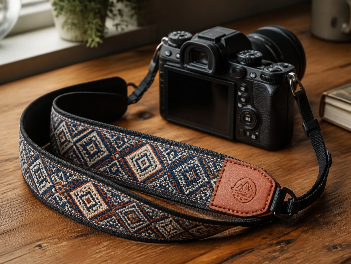 AI-generated camera strap mockup sample