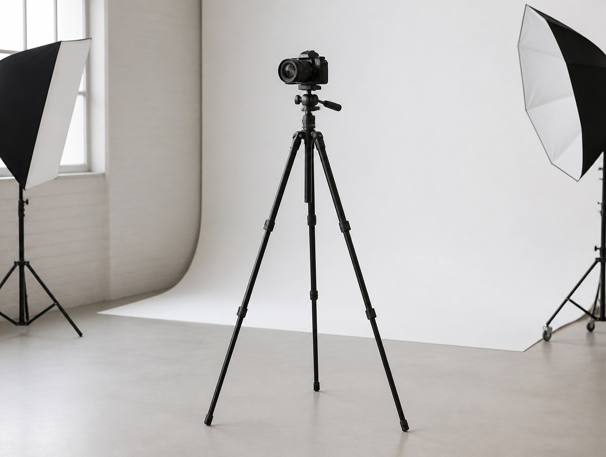 AI-generated camera tripod mockup sample
