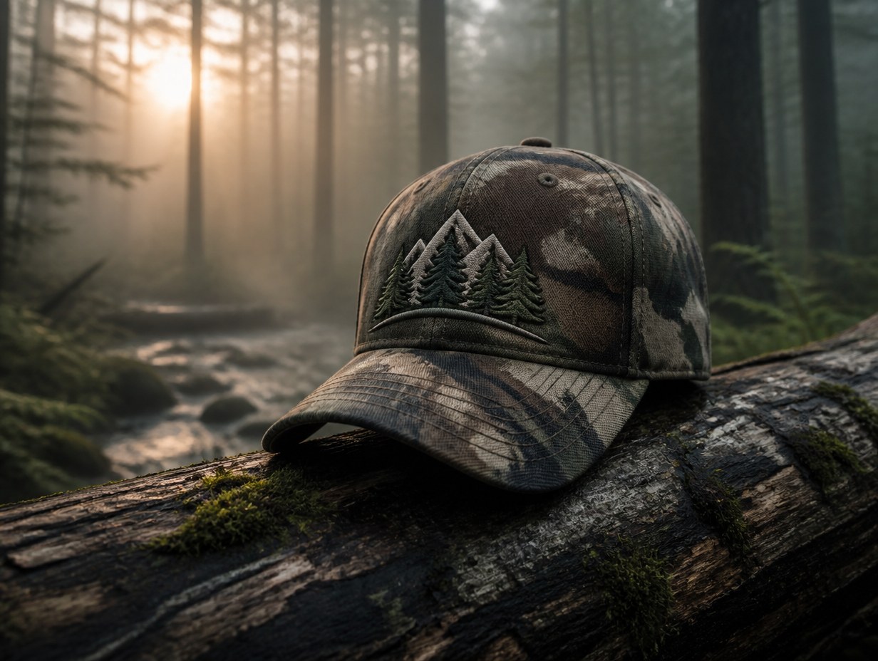 AI-generated camo baseball cap mockup sample