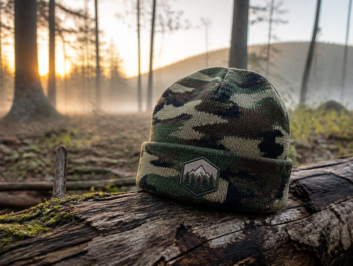 AI-generated camo beanie mockup sample