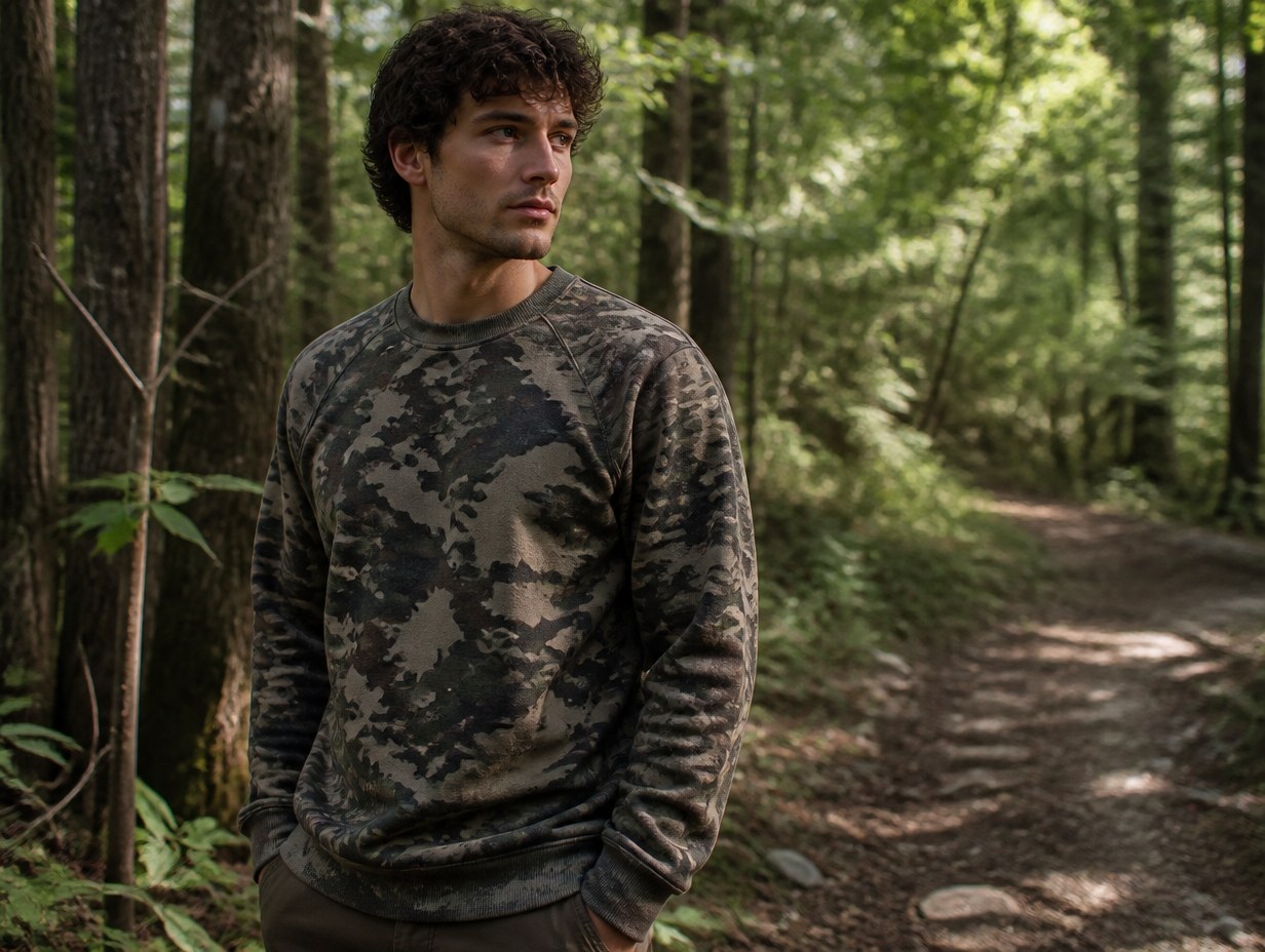 AI-generated camo sweatshirt mockup sample