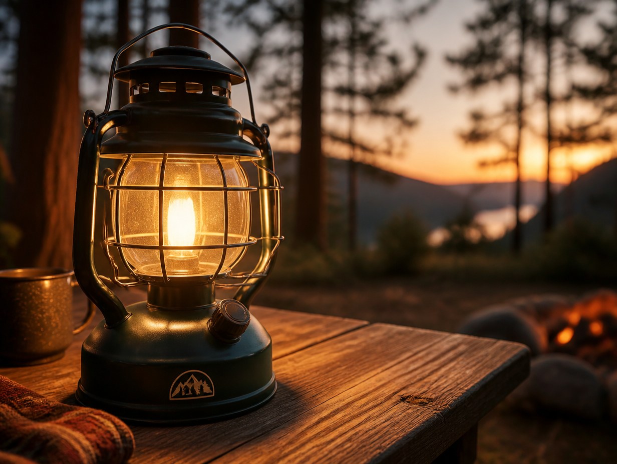 AI-generated camp lantern mockup sample