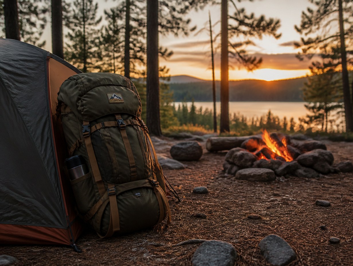 AI-generated camping backpack mockup sample