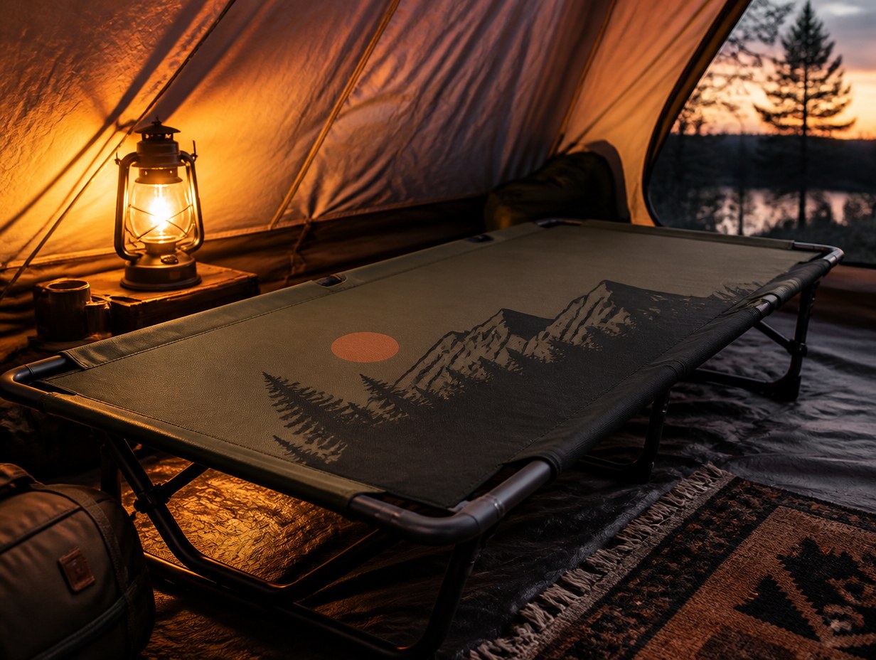 AI-generated camping cot mockup sample