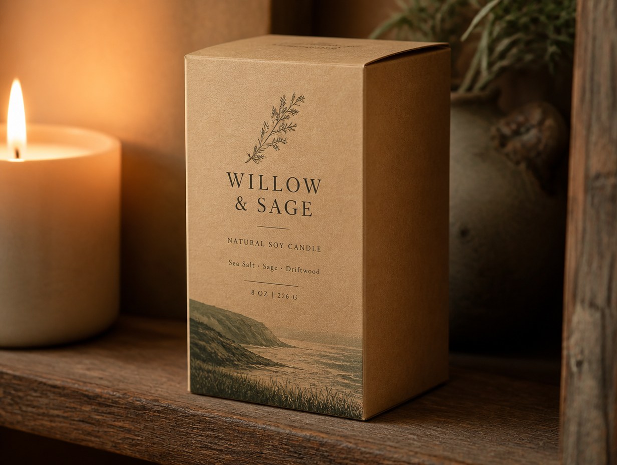 AI-generated candle box mockup sample