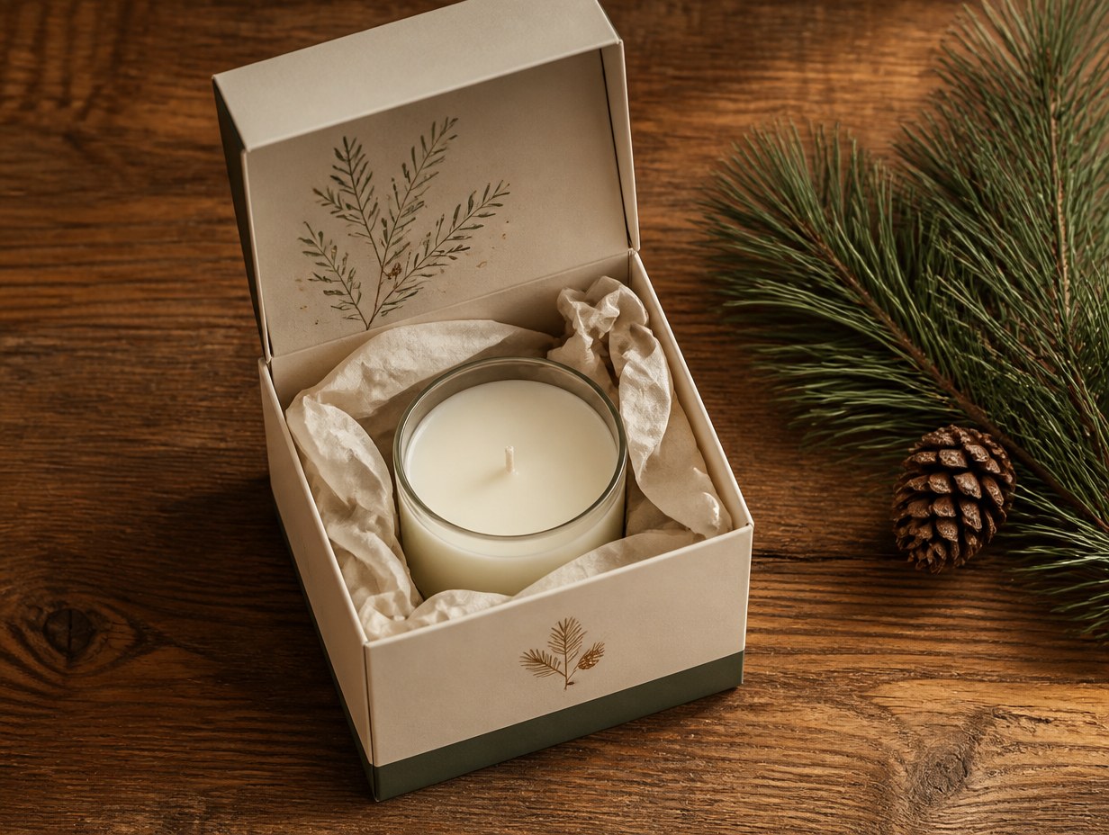 AI-generated candle gift box mockup sample