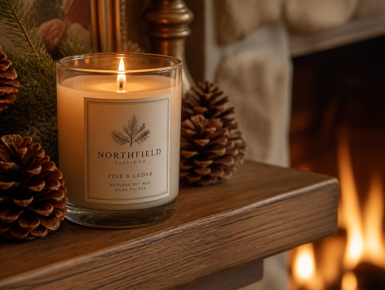 AI-generated candle jar label mockup sample