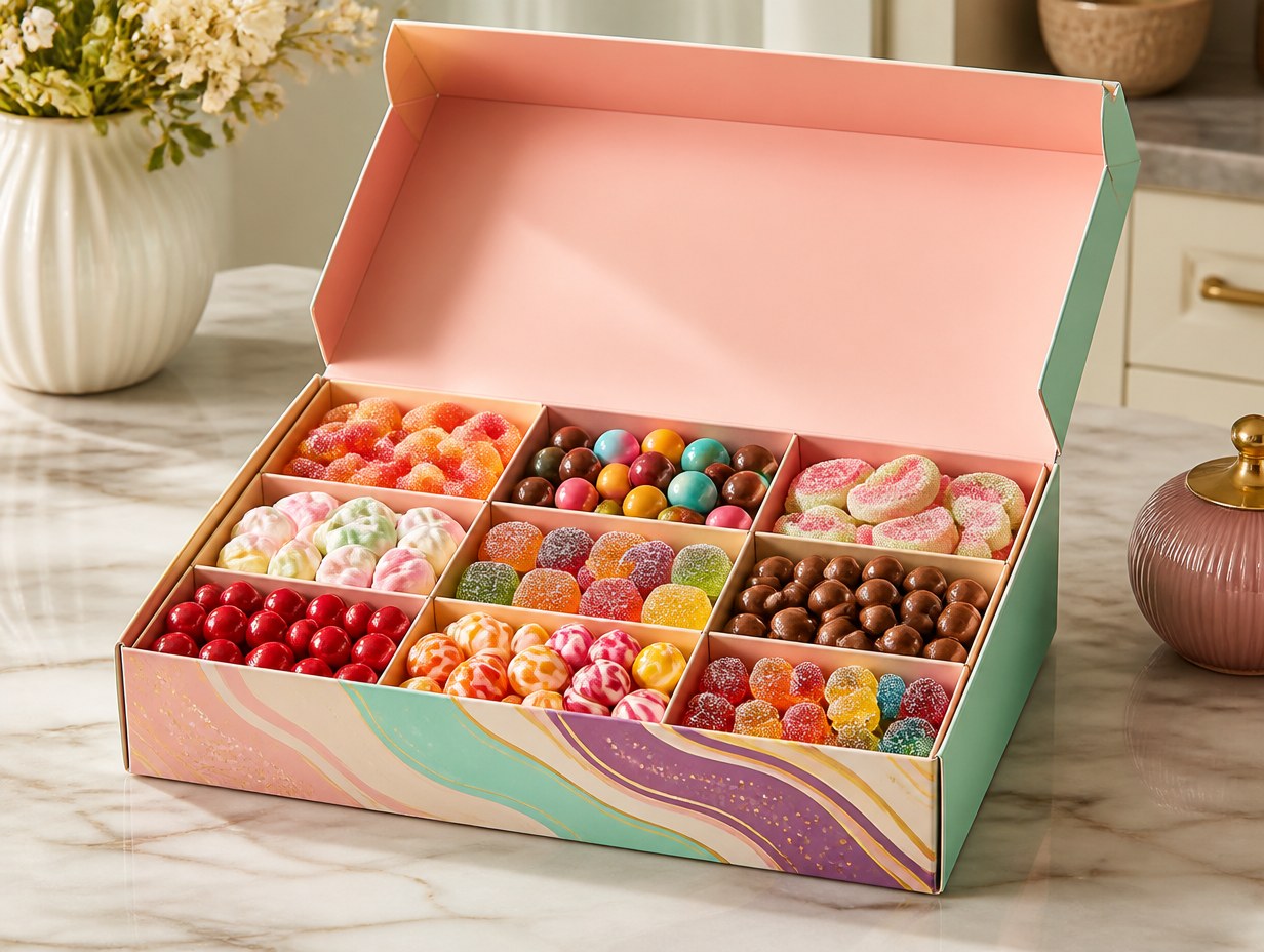 AI-generated candy box mockup sample