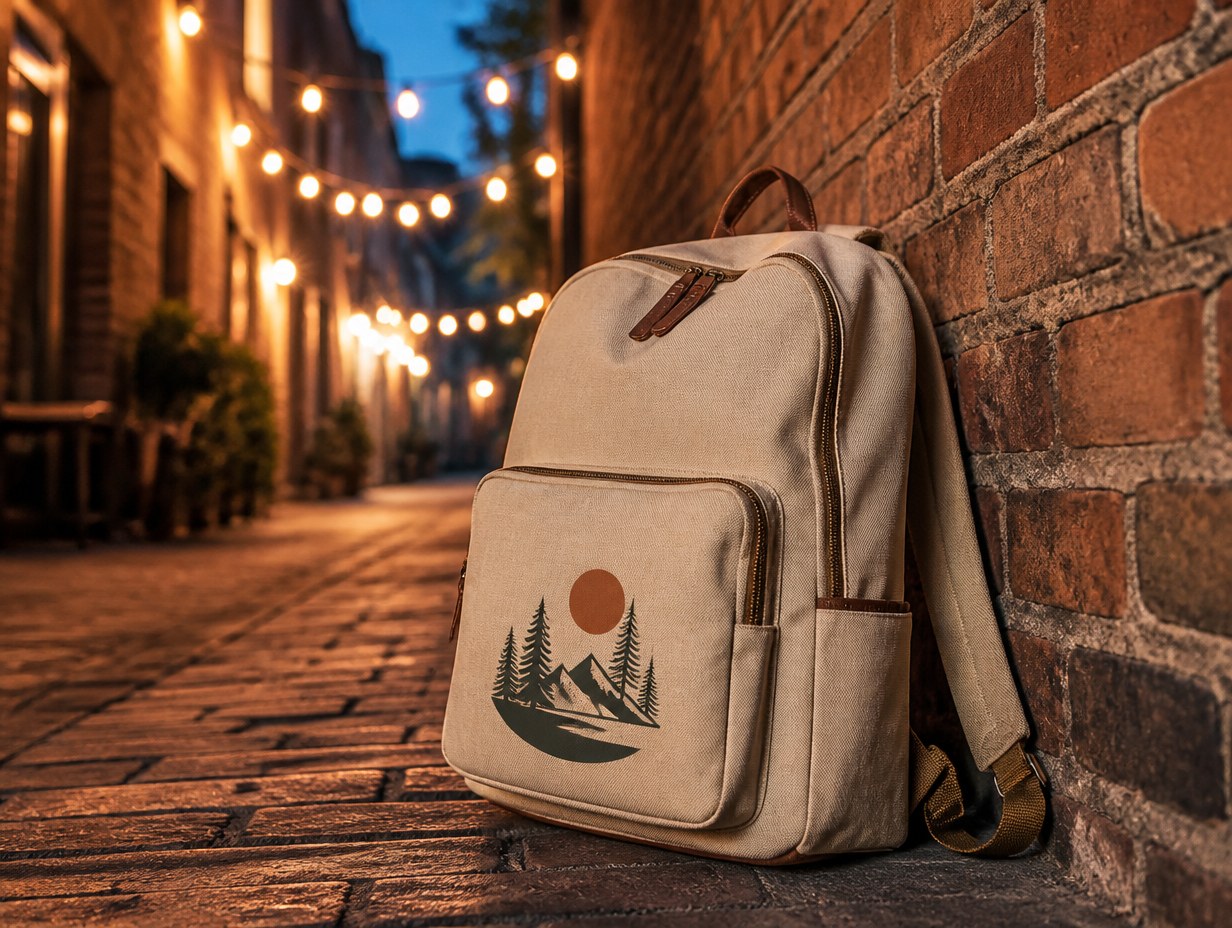 AI-generated canvas backpack mockup sample