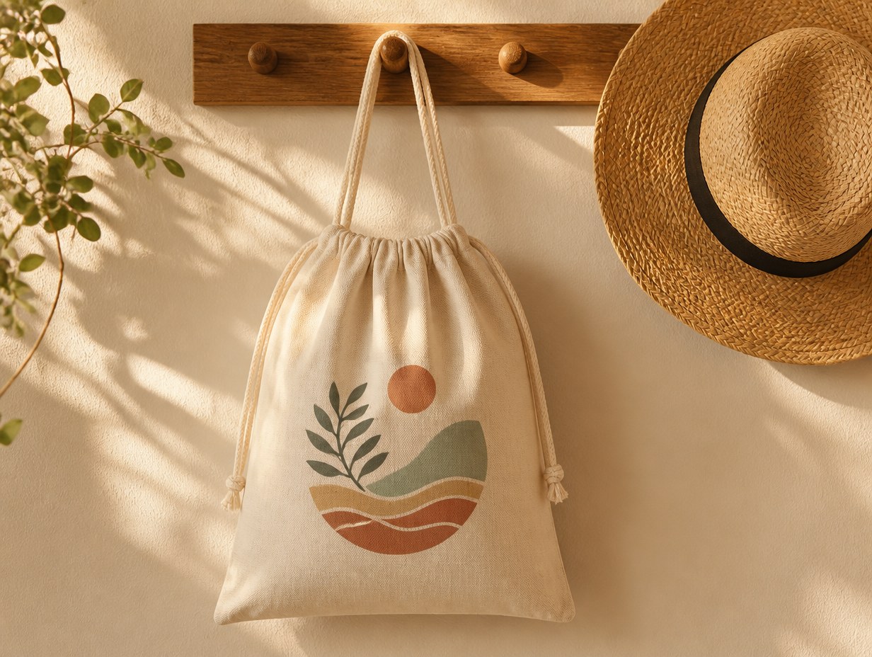 AI-generated canvas drawstring bag mockup sample