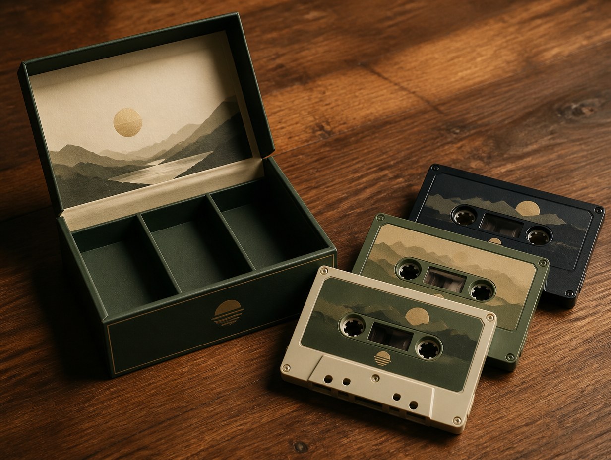 AI-generated cassette box set mockup sample