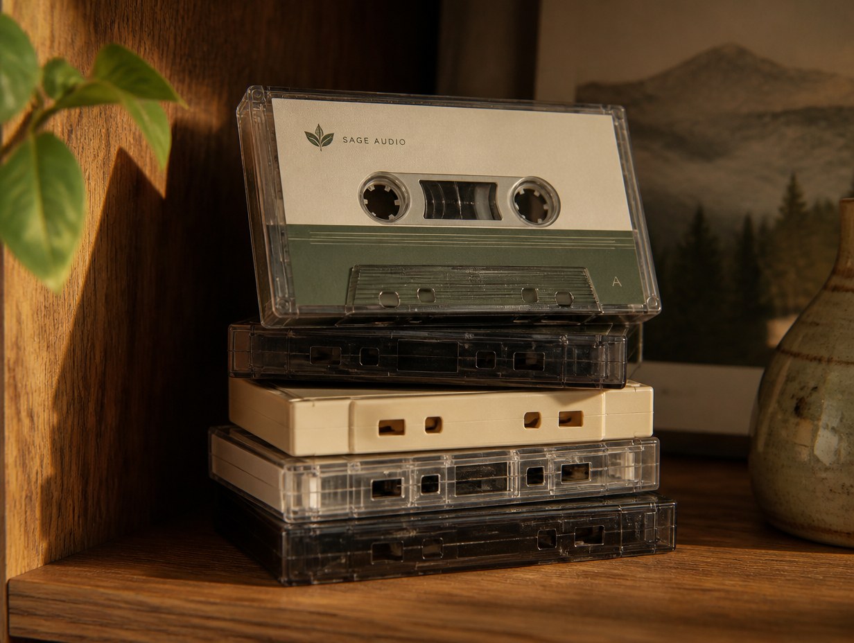 AI-generated cassette tape stack mockup sample