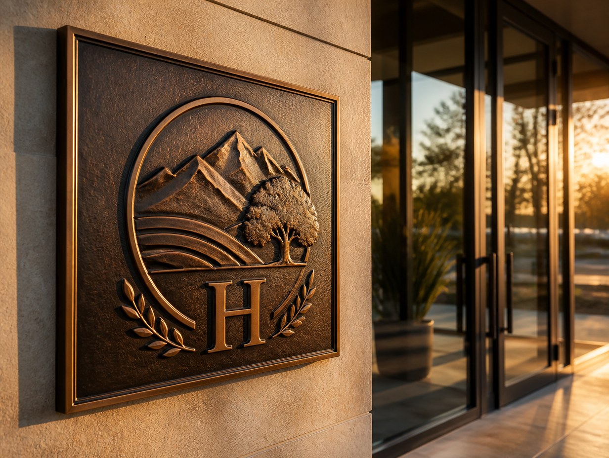 AI-generated cast bronze logo mockup sample