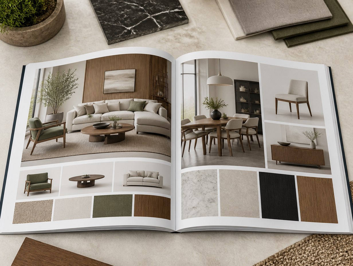 AI-generated catalog spread mockup sample