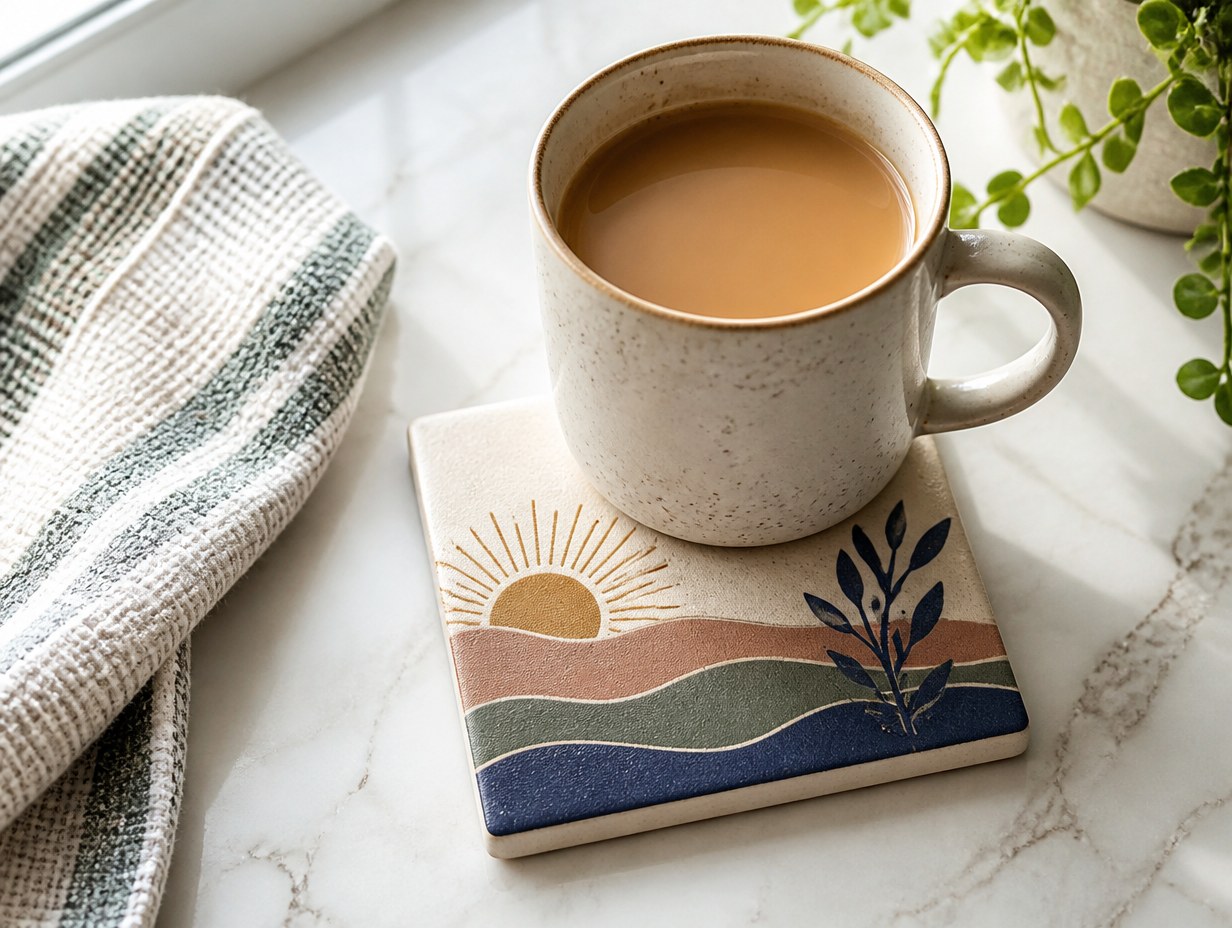 AI-generated ceramic coaster mockup sample