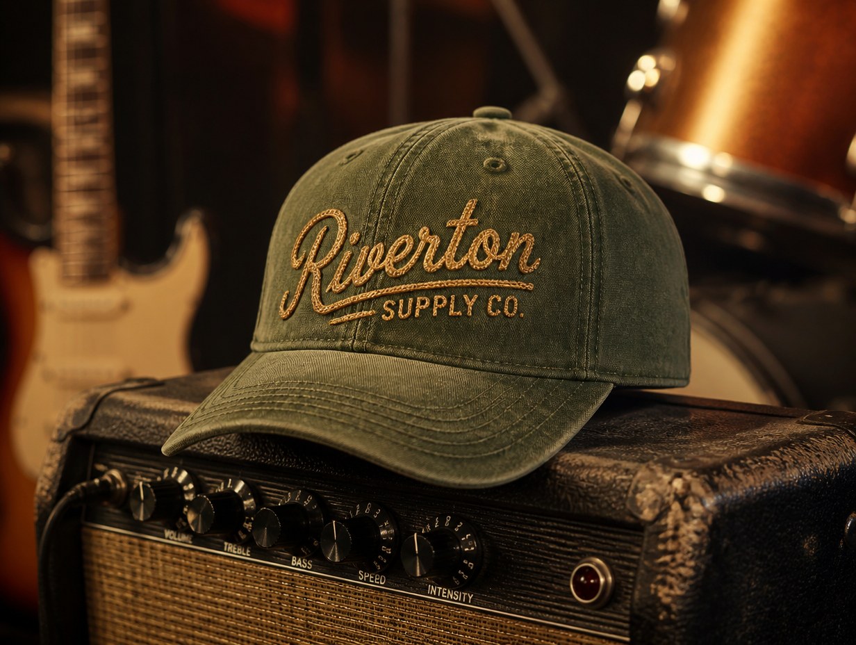 AI-generated chainstitch cap mockup sample
