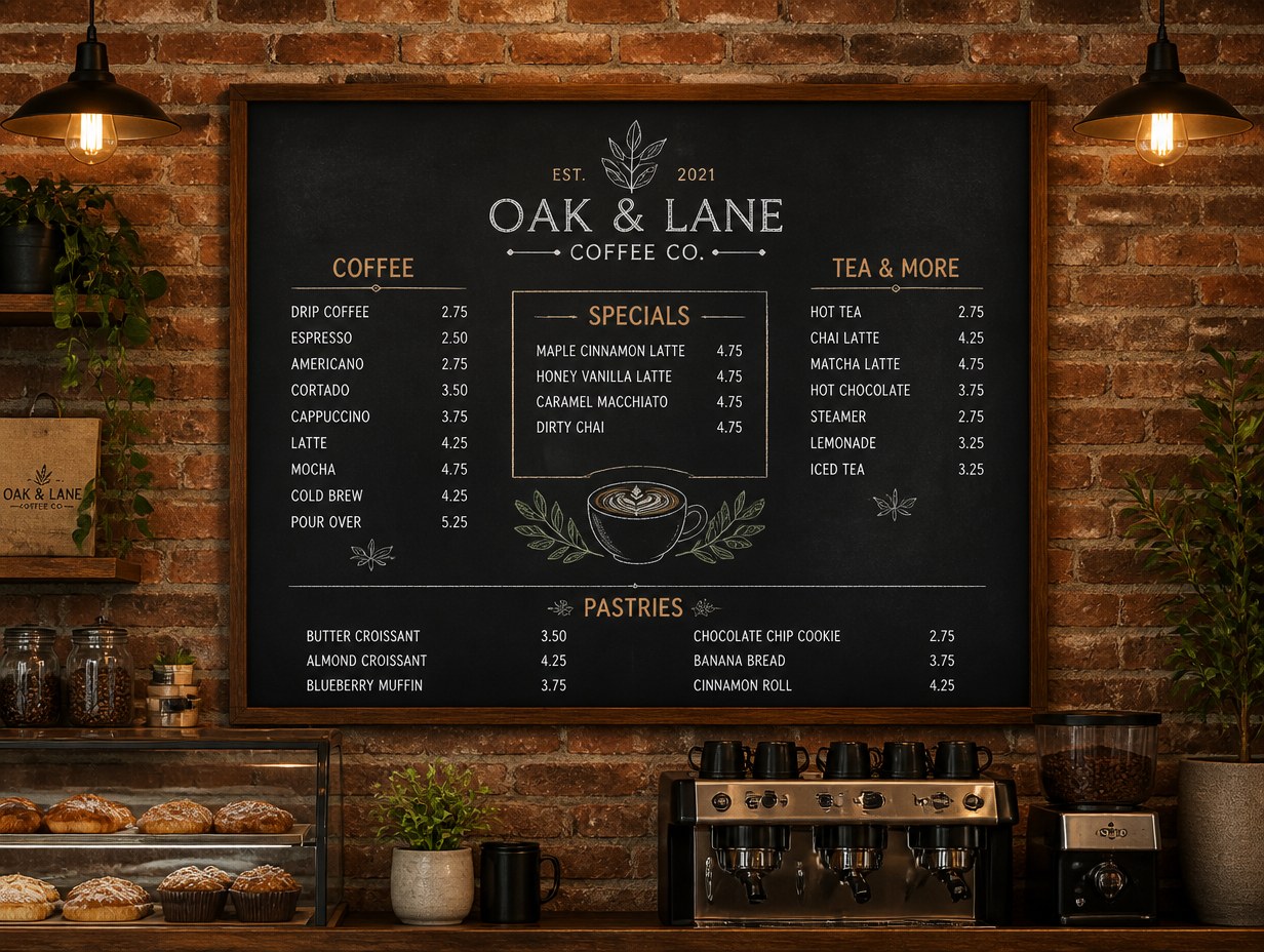 AI-generated chalkboard menu mockup sample