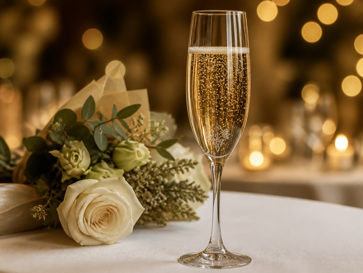 AI-generated champagne flute mockup sample