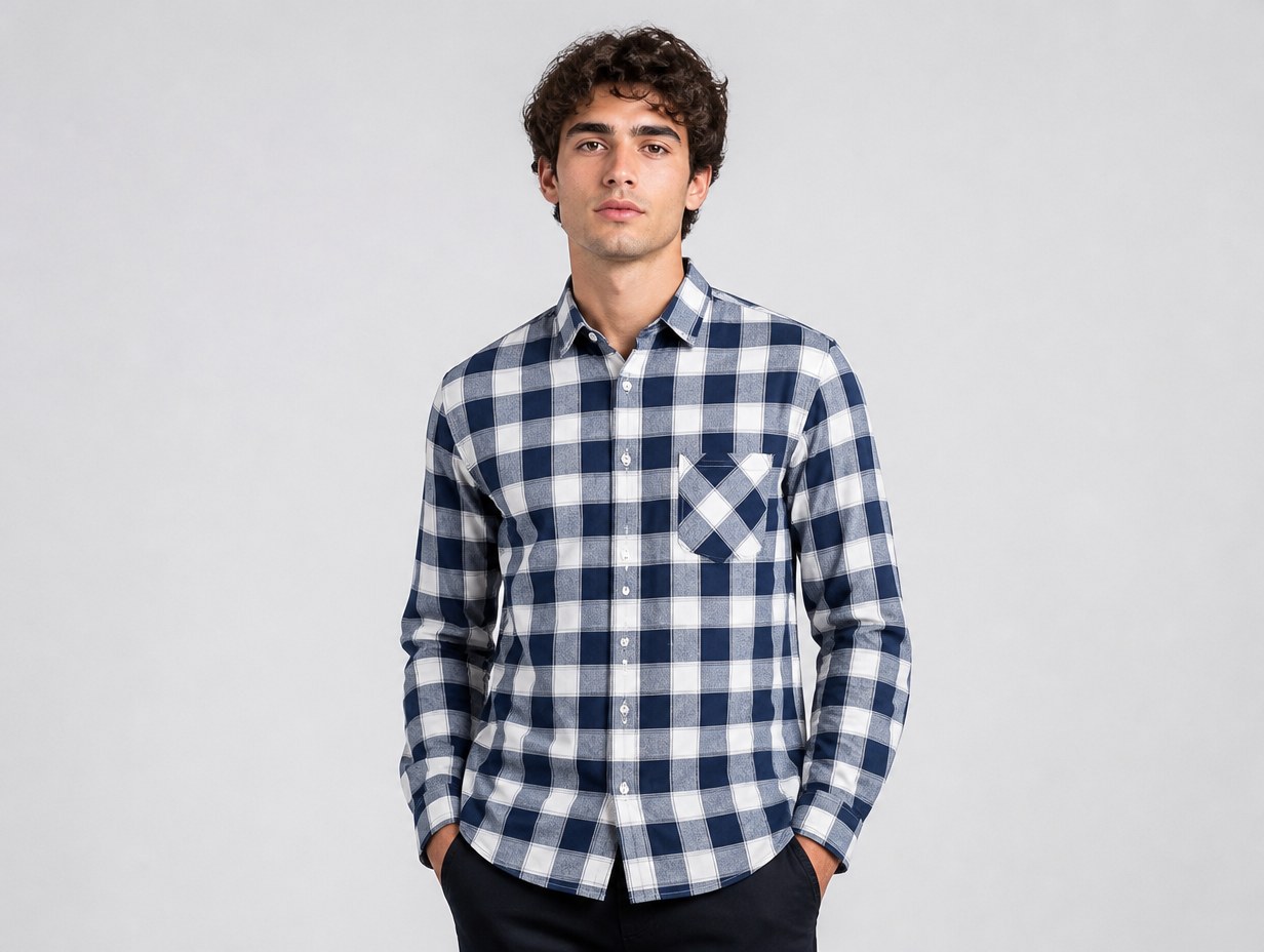 AI-generated checkered shirt mockup sample