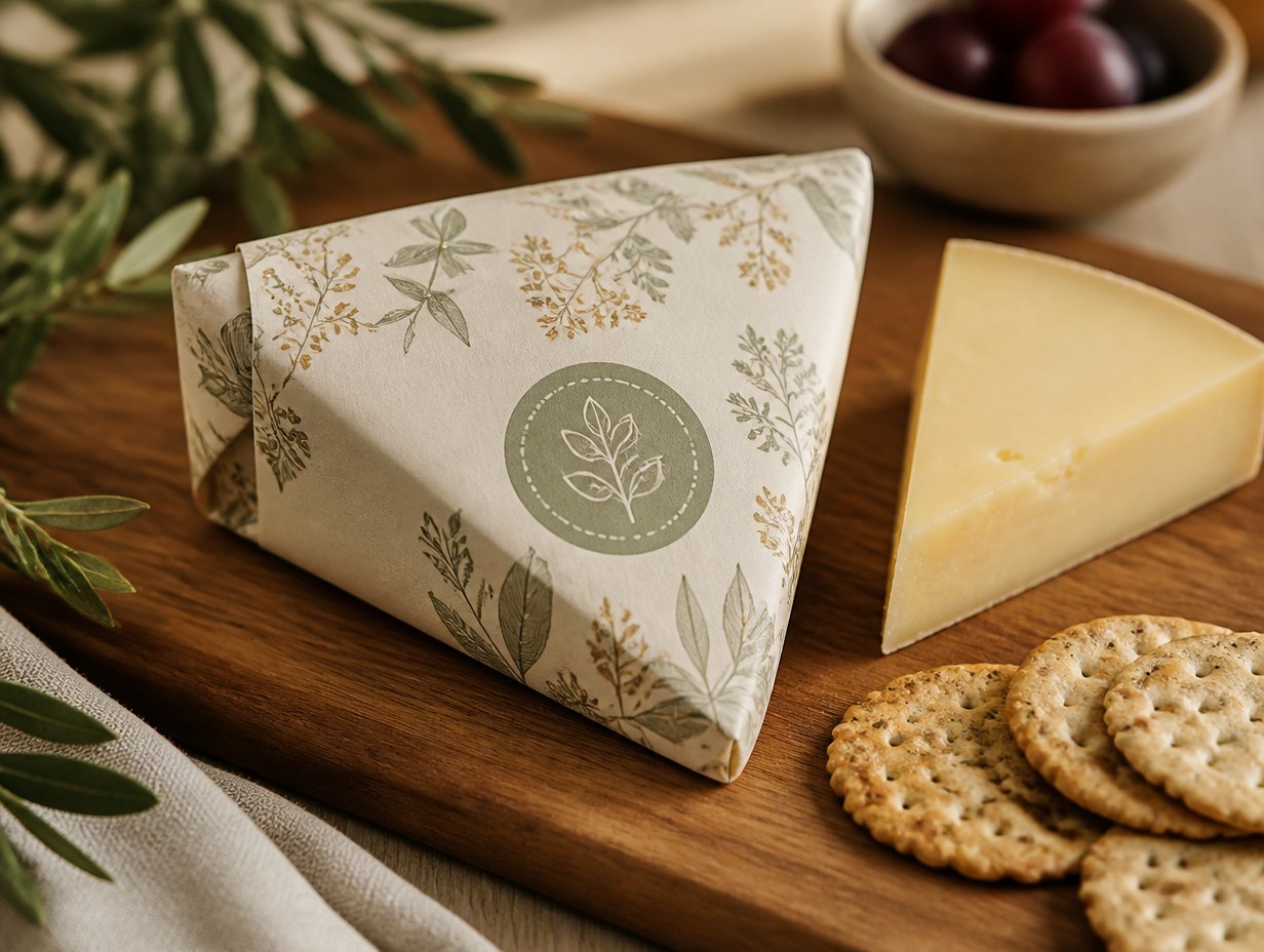 AI-generated cheese wrapper mockup sample