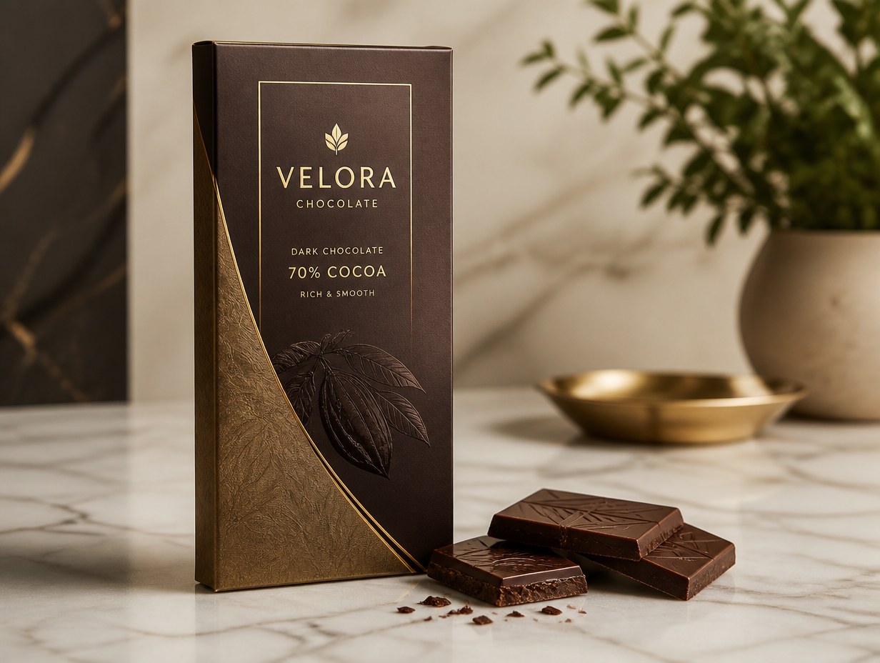AI-generated chocolate bar box mockup sample