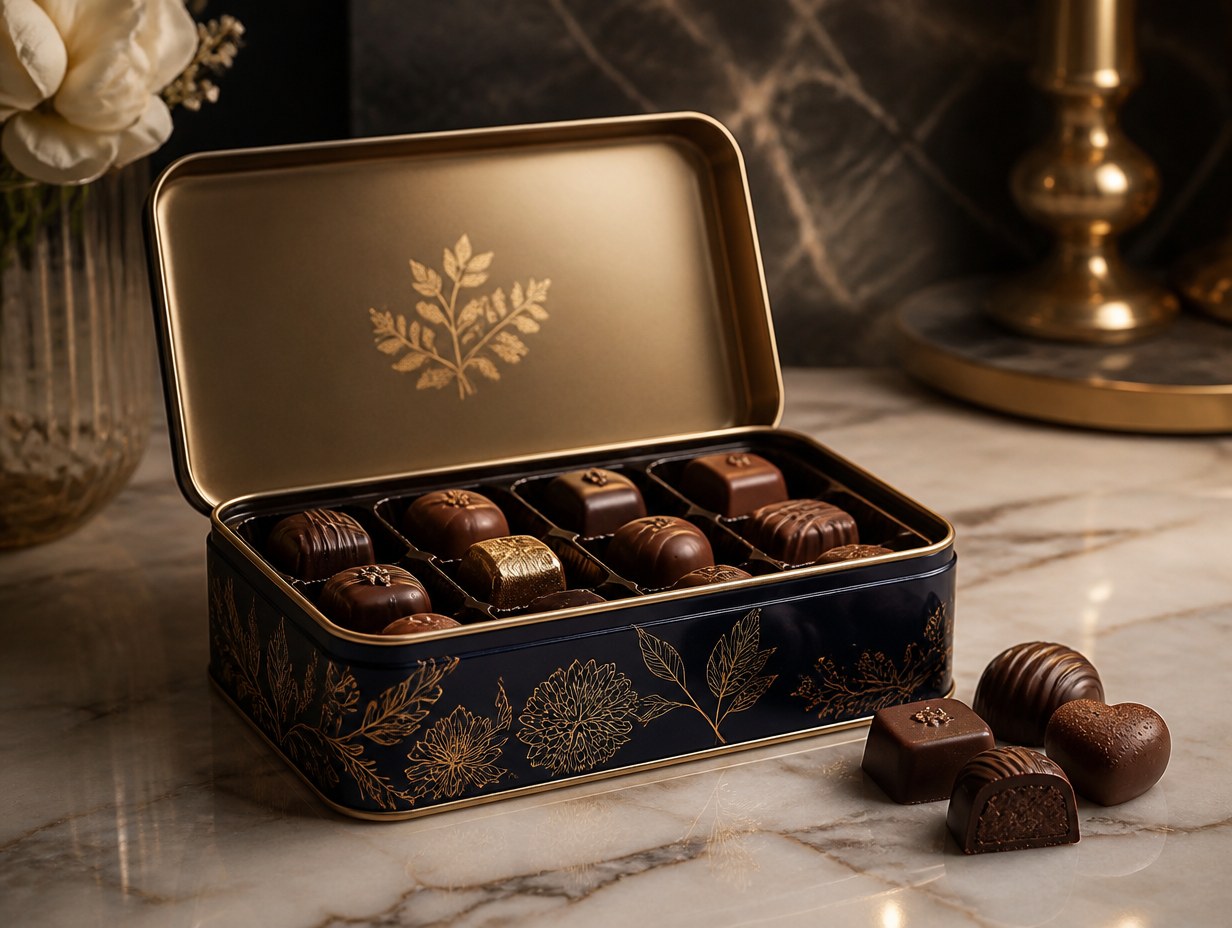 AI-generated chocolate tin mockup sample
