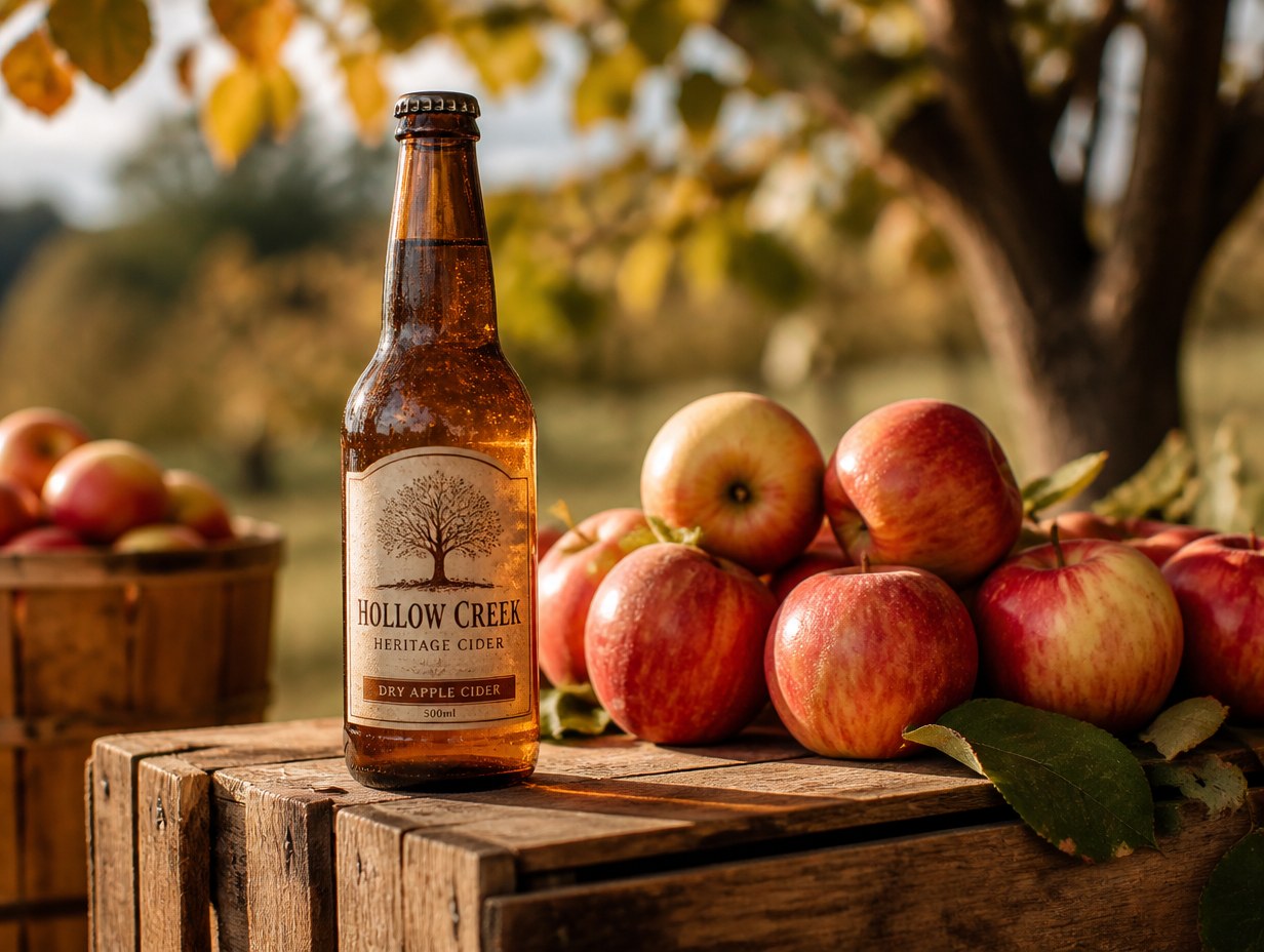 AI-generated cider bottle label mockup sample