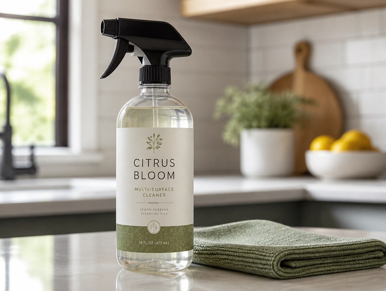 AI-generated cleaning spray label mockup sample