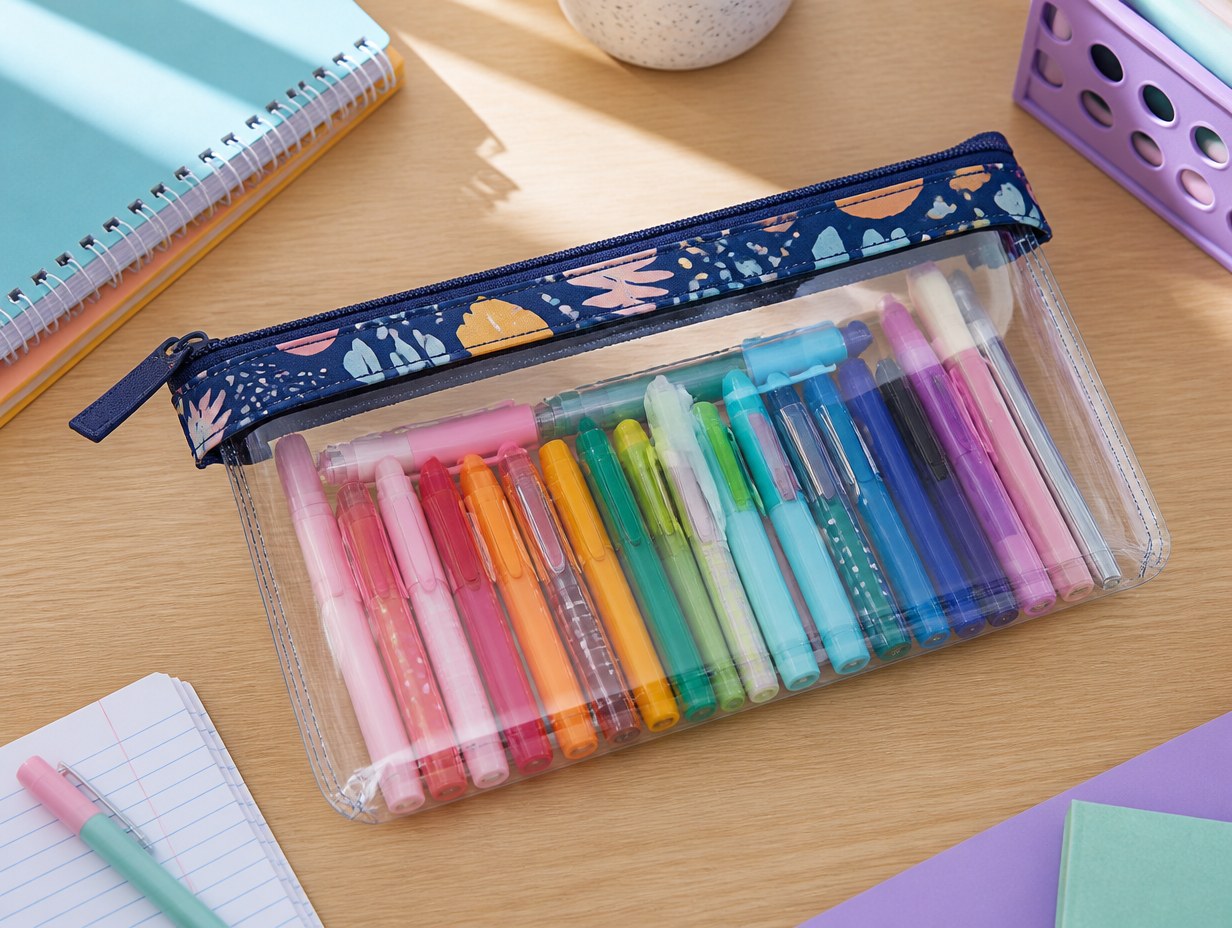 AI-generated clear pencil case mockup sample