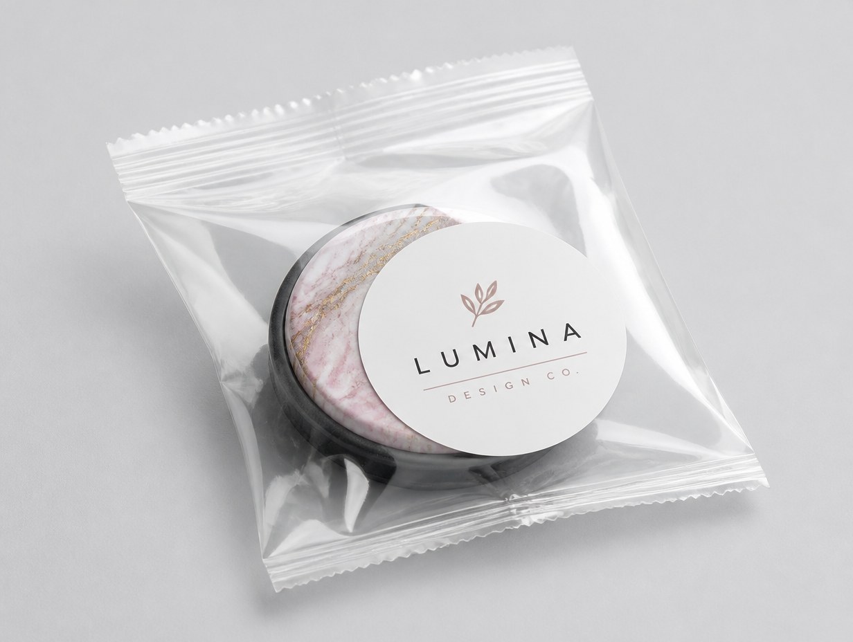 AI-generated clear poly bag mockup sample