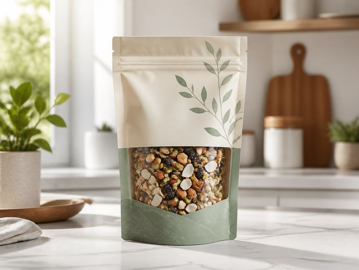AI-generated clear window pouch mockup sample