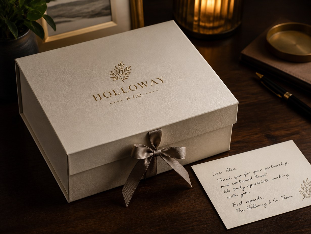 AI-generated client gift box mockup sample