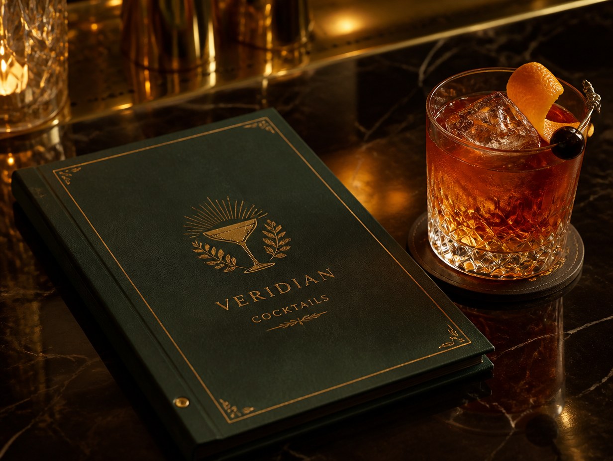 AI-generated cocktail menu mockup sample