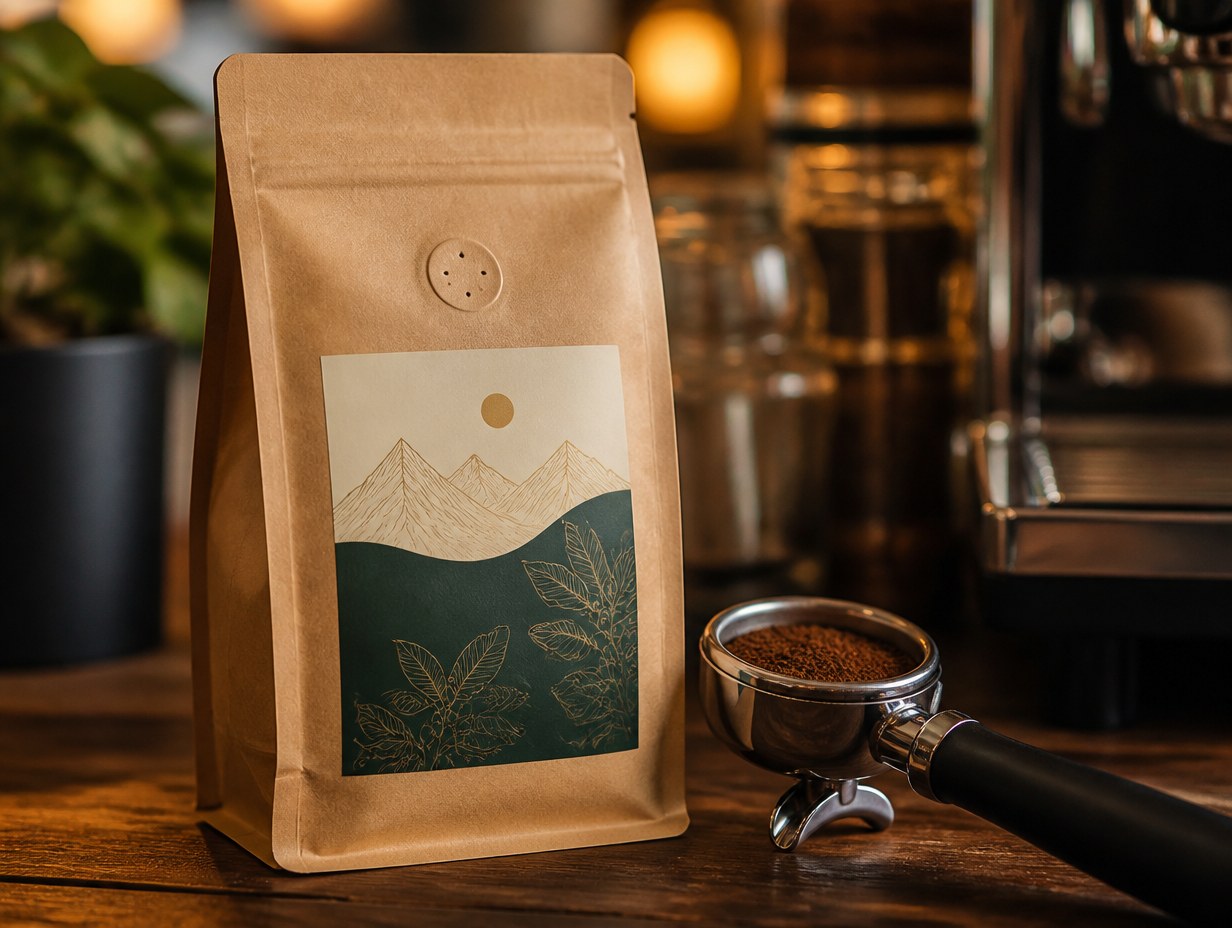 AI-generated coffee bag label mockup sample