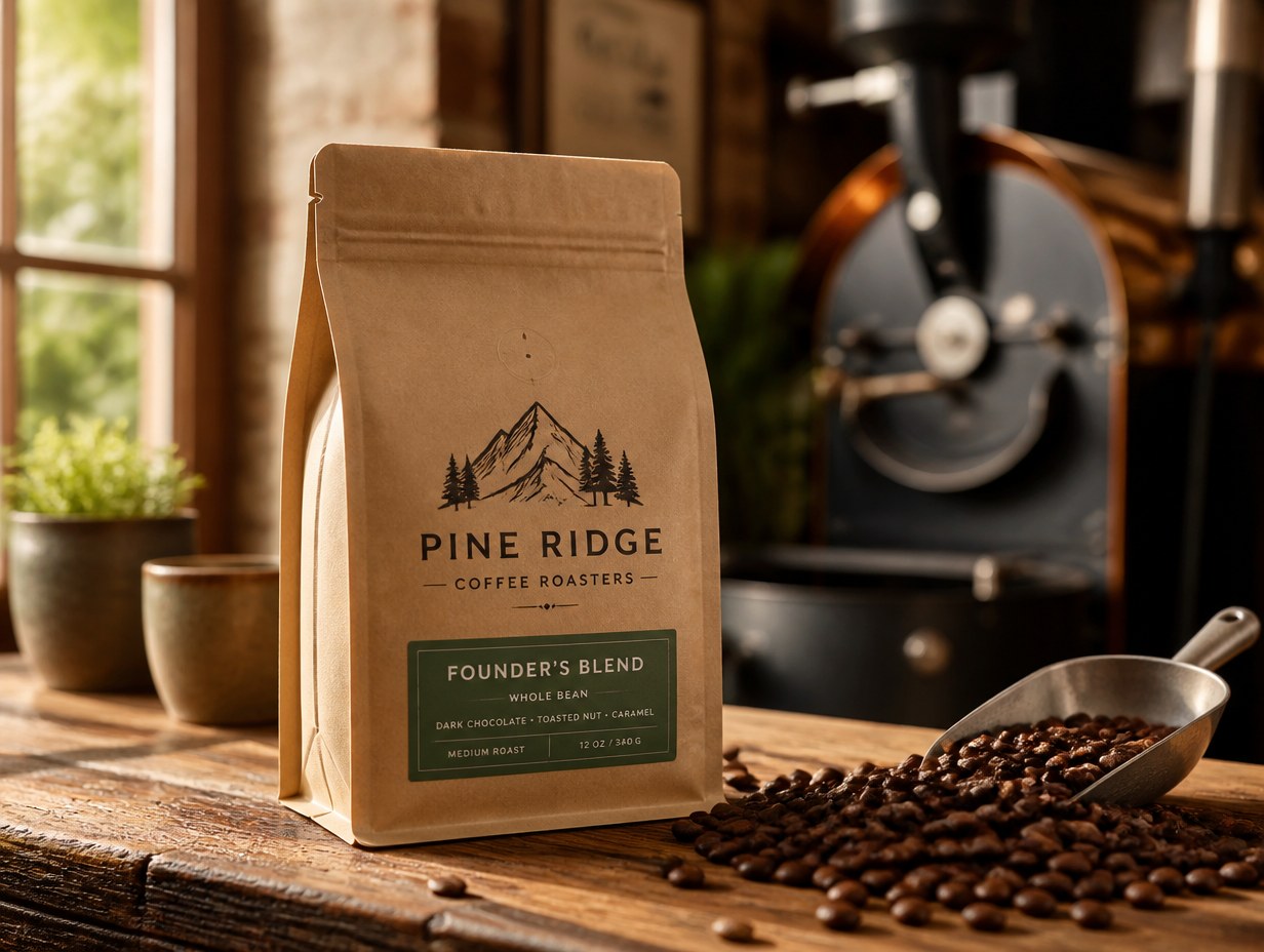 AI-generated coffee bag mockup sample